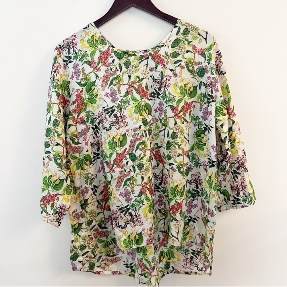 Jiva Clothing Floral Raime Green Tunic Blouse 3/4 Sleeves Size 2 (10-12 US)